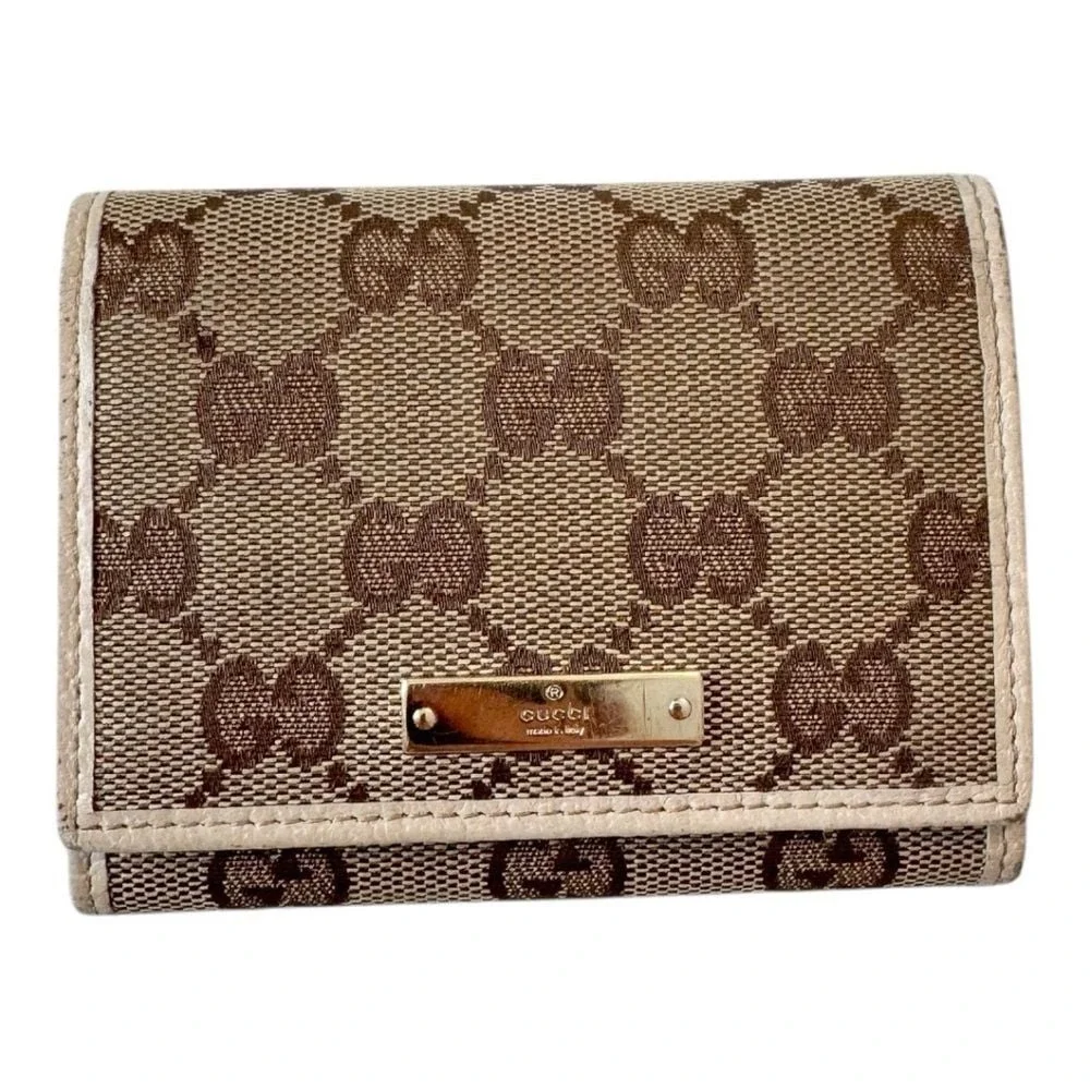 Gucci‎  GG Canvas Leather Card Case Beige, Brown